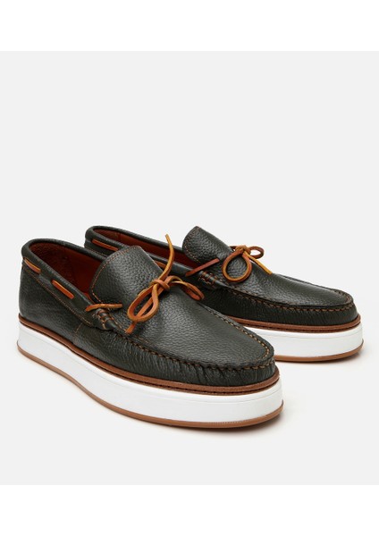 02AYH303050A860 ERKEK Deri Yeşil Bağcık Detaylı Loafer