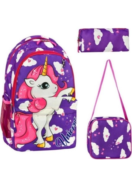 Unıcorn Ilk Okul Çocuk Sırt Çantası 3lü Takım Set Dayanıklı Su Geçirmez