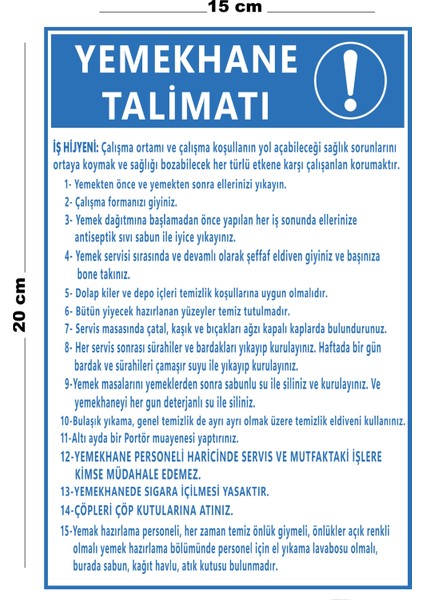 Metal Yemekhane Talimatı 15 cm x 20 cm Uyarı Levhası Yönlendirme Tabelası