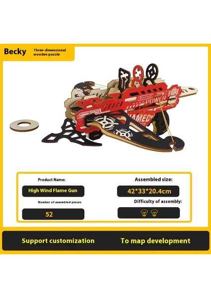 Ahşap 3D Üç Boyutlu Puzzle Yapboz El Yapımı Montajlı Ateşleme Deri Kayış Oyuncak Tabanca (Yurt Dışından)