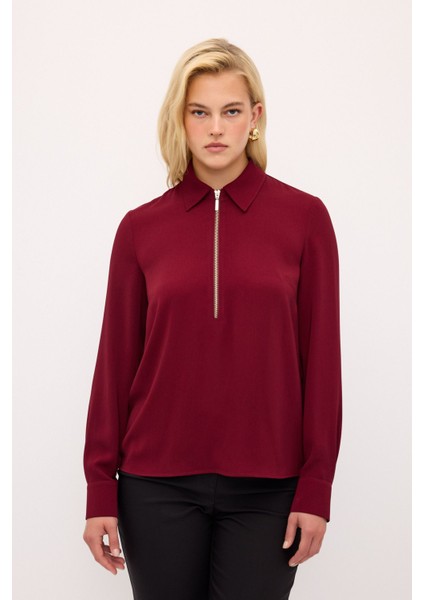 Fermuar Detaylı Bluz Bordo 115L9282000