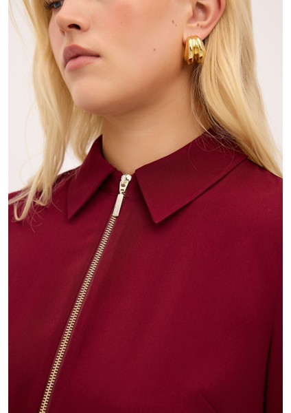 Fermuar Detaylı Bluz Bordo 115L9282000