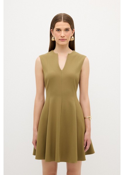V Yaka Elbise Olive 12442906002