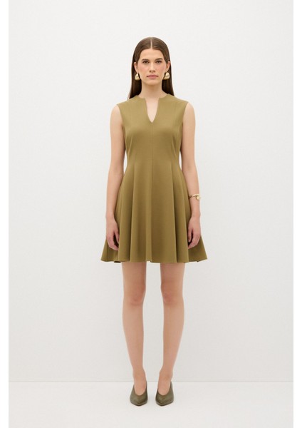 V Yaka Elbise Olive 12442906002