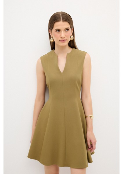 V Yaka Elbise Olive 12442906002