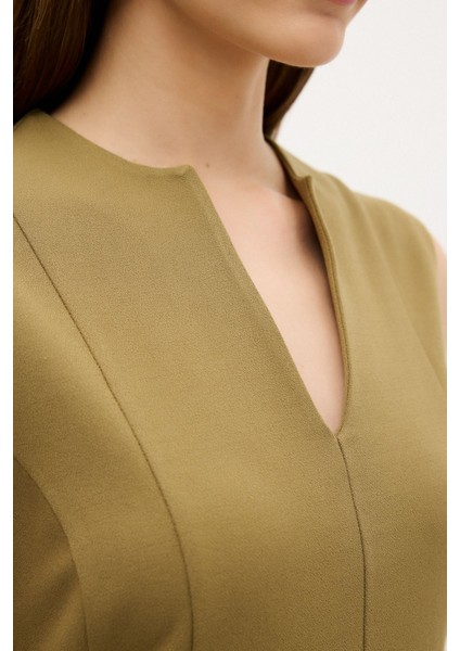 V Yaka Elbise Olive 12442906002
