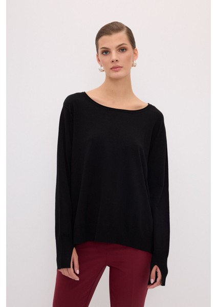 Basic Oversize Triko Kazak Siyah 13944047000