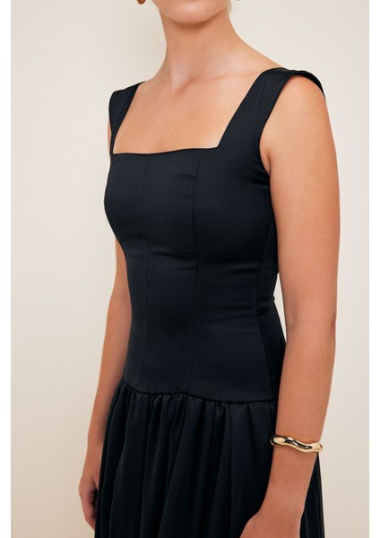 Kare Yaka Uzun Elbise modelleri