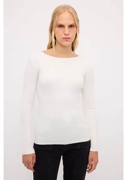 Fitilli Basic Triko Kazak Beyaz 13943867000