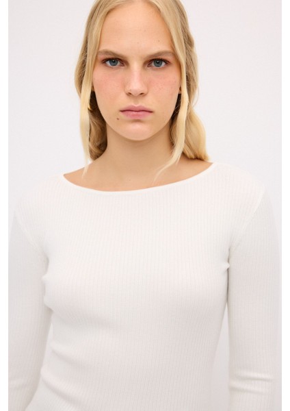 Fitilli Basic Triko Kazak Beyaz 13943867000