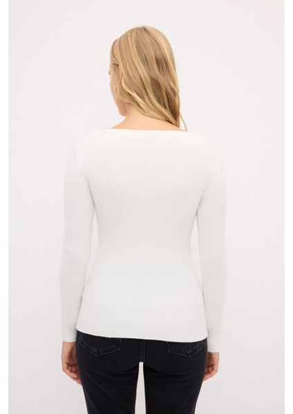 Fitilli Basic Triko Kazak Beyaz 13943867000
