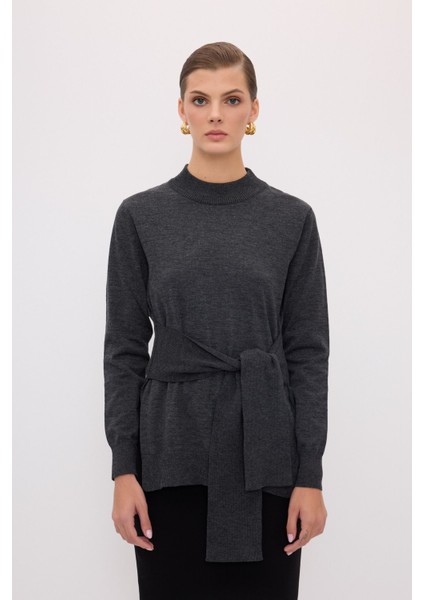 Bağlama Detaylı Triko Kazak Antrasit 13944053000 fırsatları