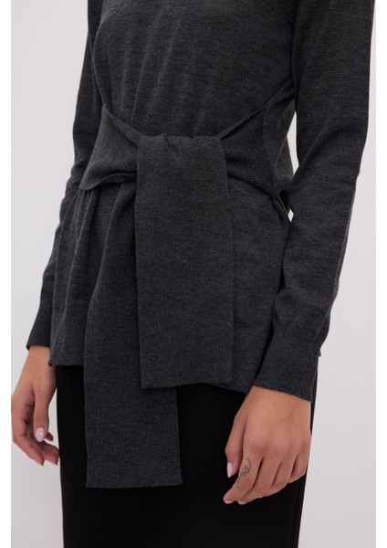 Bağlama Detaylı Triko Kazak Antrasit 13944053000 indirimleri