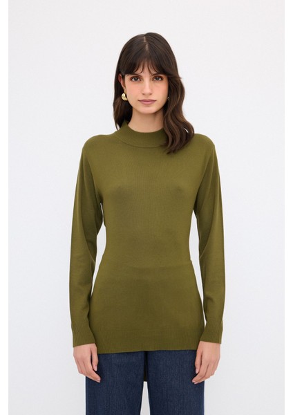 Bağlama Detaylı Triko Kazak Haki 13944053000