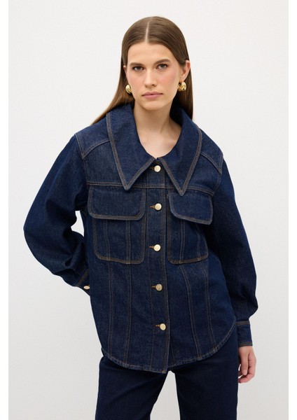 Dikiş Detaylı Denim Ceket Lacivert 11944428000