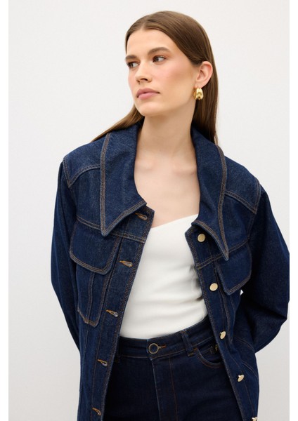 Dikiş Detaylı Denim Ceket Lacivert 11944428000 fırsatları