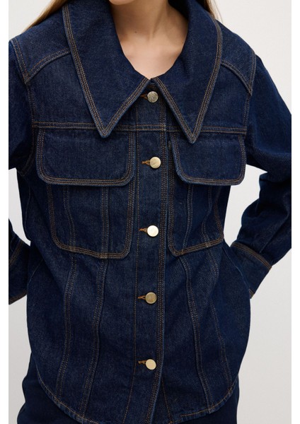 Dikiş Detaylı Denim Ceket Lacivert 11944428000 indirimleri