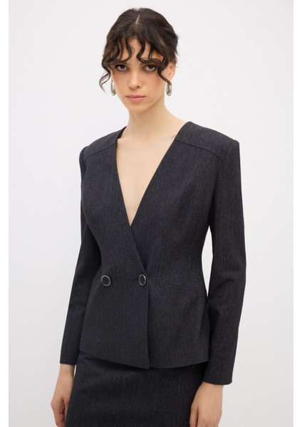 Denim Görünümlü Kruvaze Ceket Antrasit 11944217000
