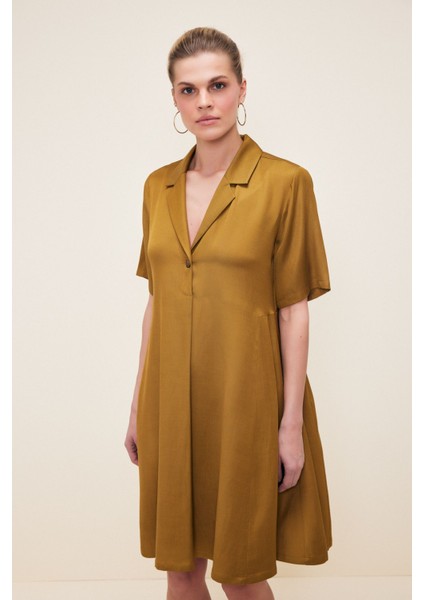 V Yaka Elbise Olive 124L8378001