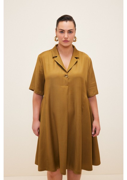 V Yaka Elbise Olive 124L8378001