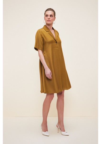 V Yaka Elbise Olive 124L8378001