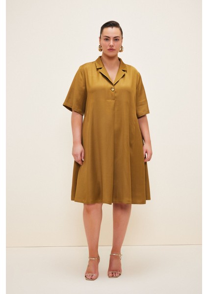 V Yaka Elbise Olive 124L8378001