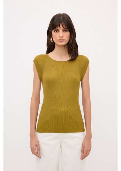 Kayık Yaka Kolsuz Bluz Olive 11544041000