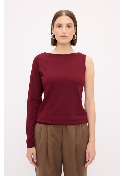 Kayık Yaka Triko Kazak Bordo 139M2114000