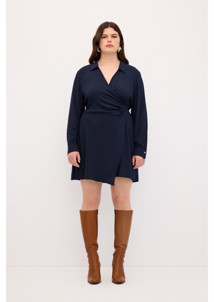 V Yaka Elbise Lacivert 124L9271000