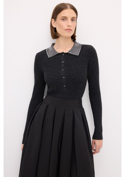 Polo Yaka Triko Kazak Siyah 139M2115000 fırsatları