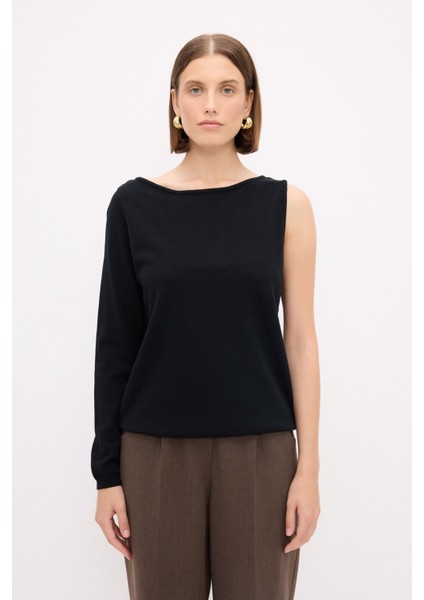 Kayık Yaka Triko Kazak Siyah 139M2114000