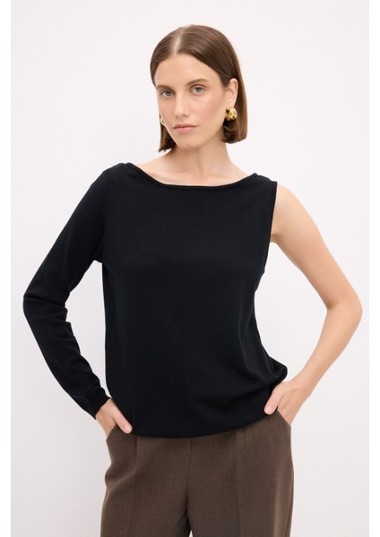 Kayık Yaka Triko Kazak Siyah 139M2114000 fırsatları