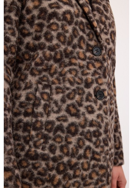 Leopar Desenli Yün Karışımlı Kaban Leopar Kahve 136L9094000
