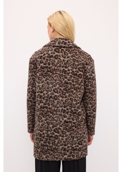 Leopar Desenli Yün Karışımlı Kaban Leopar Kahve 136L9094000