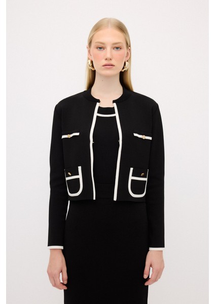 Düğme Detaylı Triko Hırka Siyah 13444361000