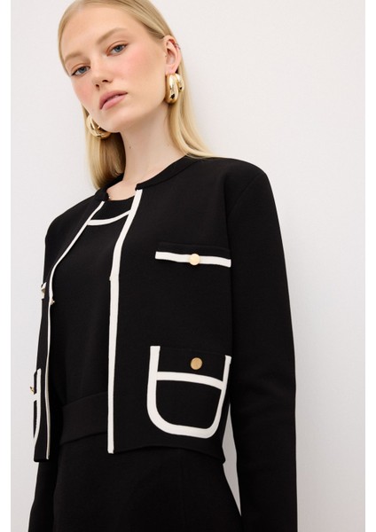 Düğme Detaylı Triko Hırka Siyah 13444361000 fiyatları