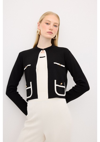 Düğme Detaylı Triko Hırka Siyah 13444361000 indirimleri