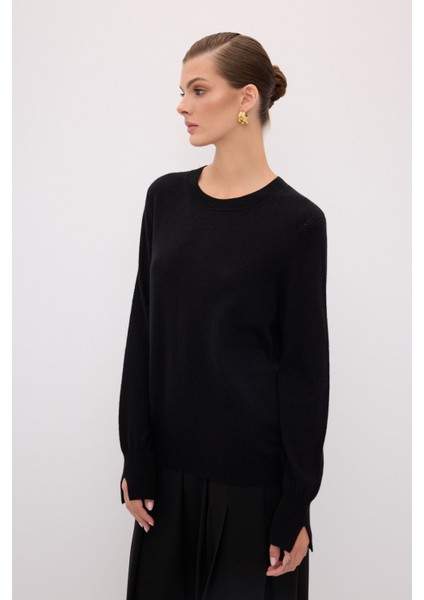Bisiklet Yaka Kaşmir Karışımlı Triko Kazak Siyah 13943225001 fırsatları