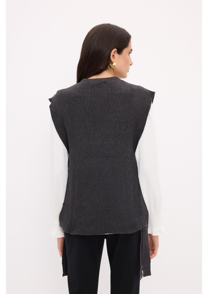 V Yaka Yandan Bağlamalı Triko Süveter Antrasit 167L8328002 indirimleri