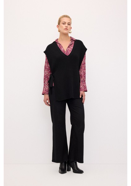 V Yaka Yandan Bağlamalı Triko Süveter Antrasit 167L8328002 modelleri