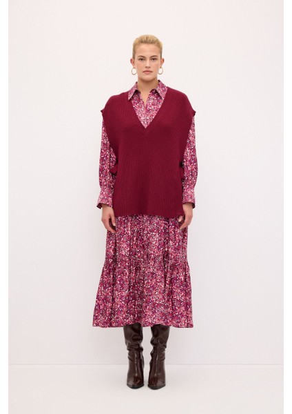 V Yaka Yandan Bağlamalı Triko Süveter Antrasit 167L8328002 modelleri