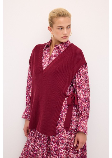 V Yaka Yandan Bağlamalı Triko Süveter Antrasit 167L8328002 fırsatları