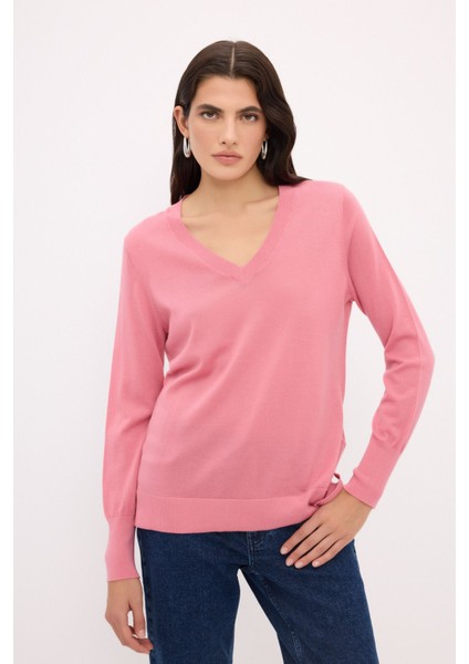 V Yaka Yün Triko Kazak Pudra 139L9090000