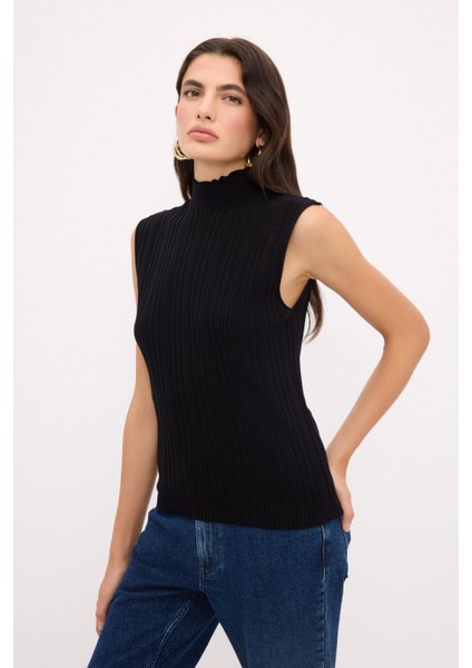 Fitil Detaylı Triko Bluz Siyah 115L9167000