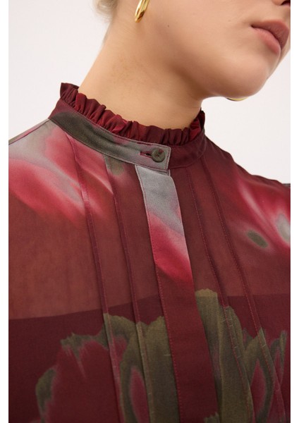 Kemerli Desenli Elbise Bordo 124L9049001 modelleri