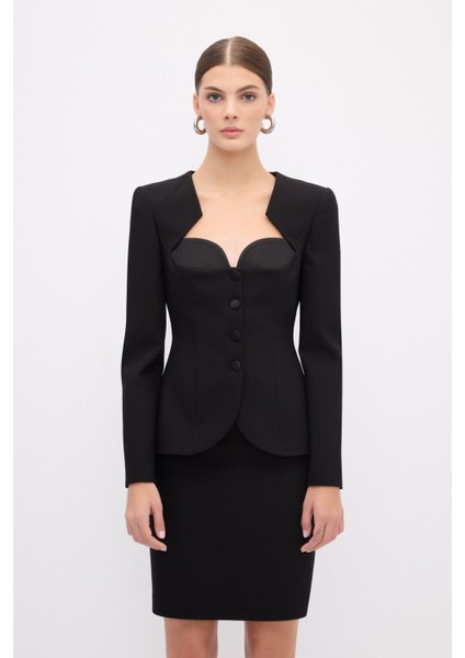 Kalp Yaka Blazer Ceket Siyah 11944617001