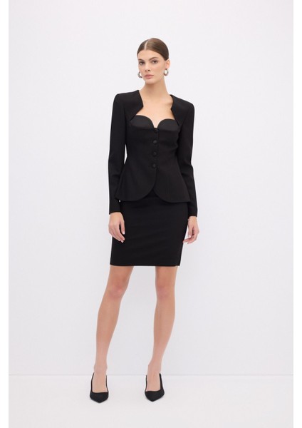 Kalp Yaka Blazer Ceket Siyah 11944617001