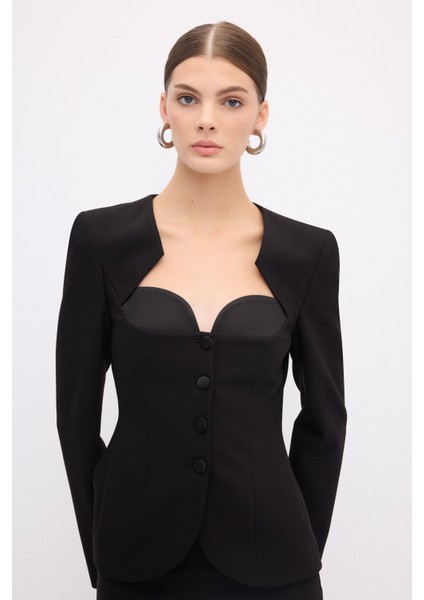 Kalp Yaka Blazer Ceket Siyah 11944617001