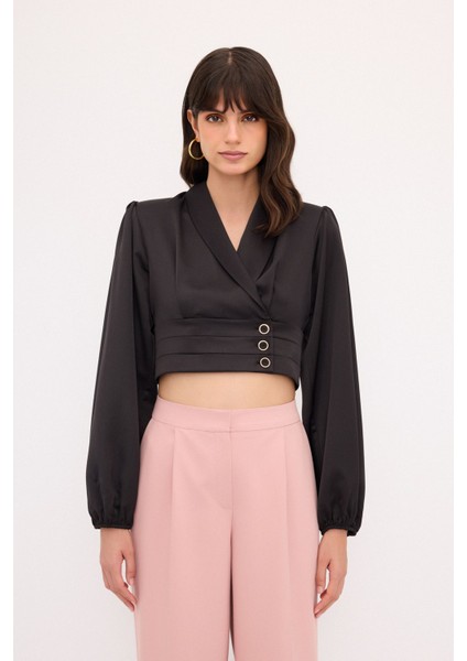 Anvelop Crop Bluz Siyah 11544402000