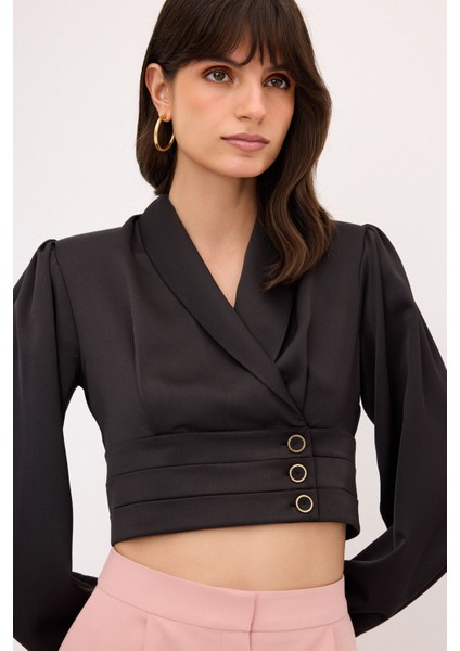 Anvelop Crop Bluz Siyah 11544402000
